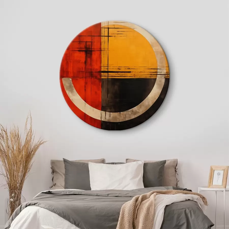 Картина Абстрактне коло на червоно-чорному тлі з лініями r46535