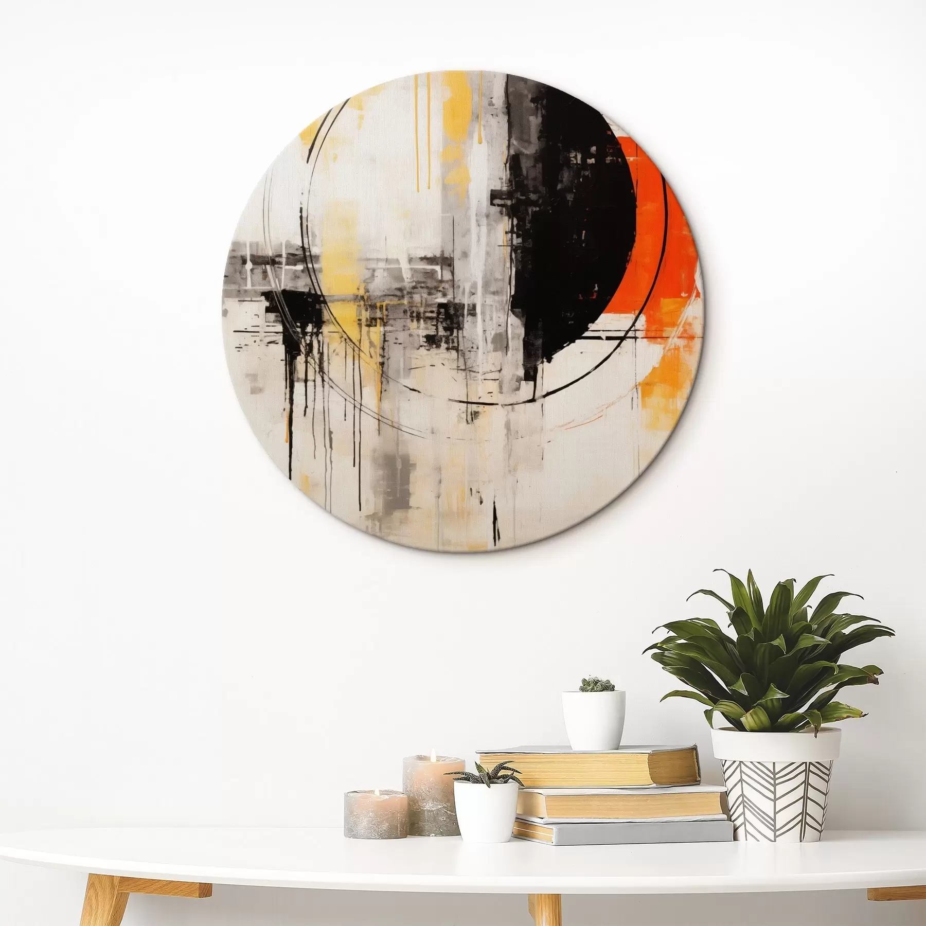 Картина Одноколірне помаранчеве коло з текстурованими краплями r46536