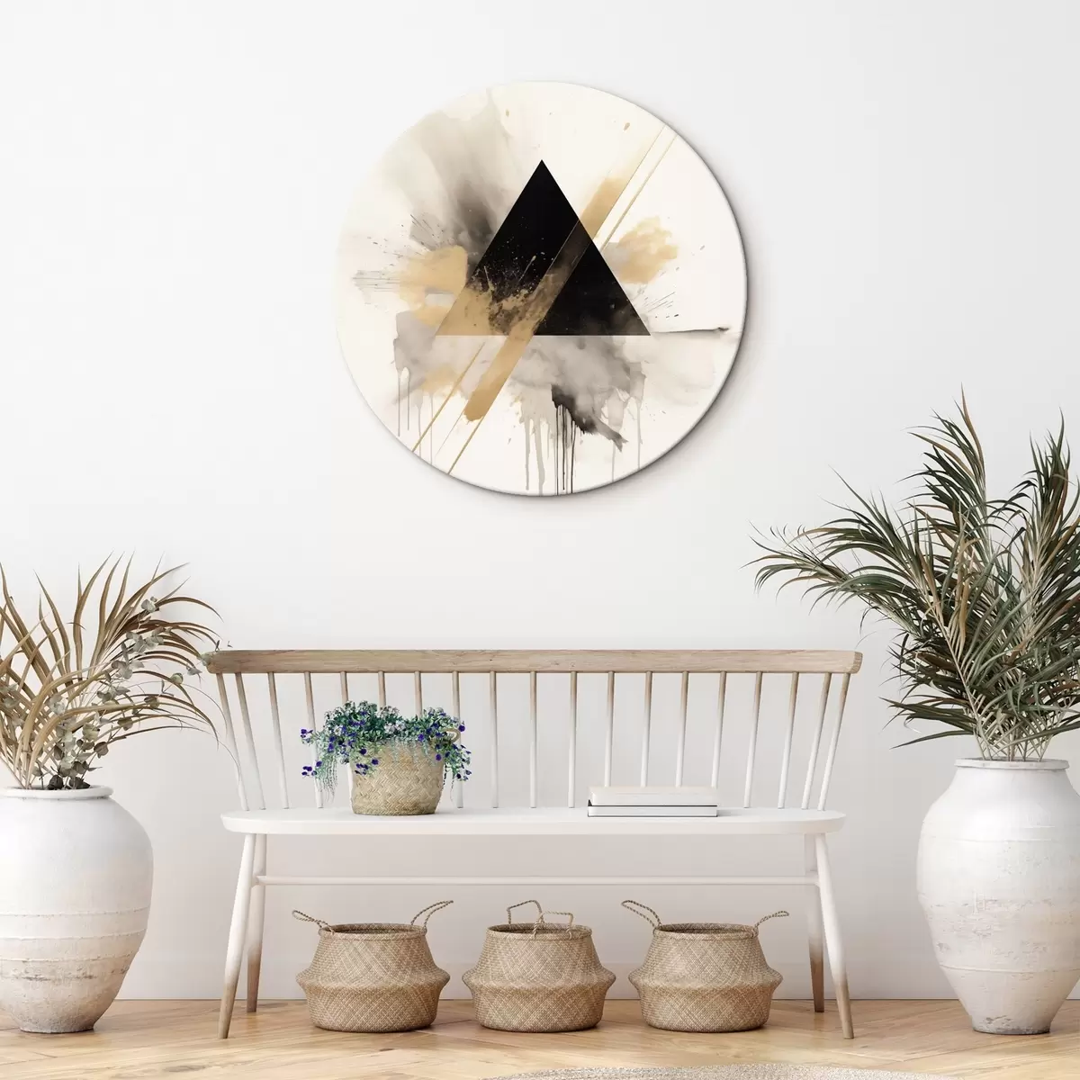 Кругла картина Геометрія: чорний трикутник з світлими вкрапленнями та лініями r46540