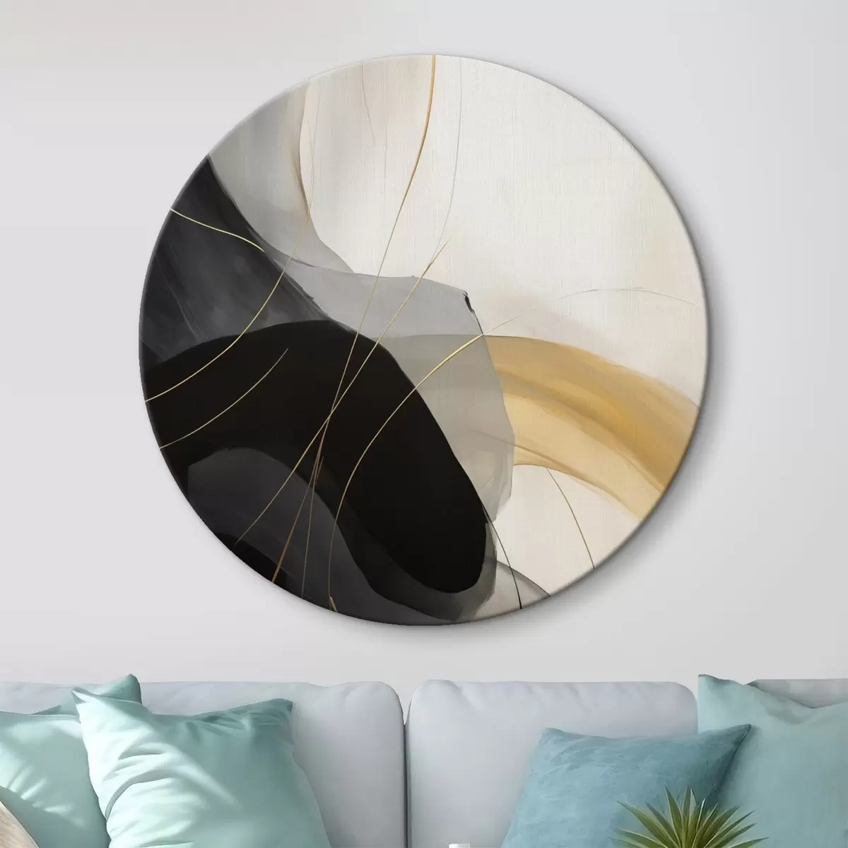 Кругла картина М'які вигини в чорному та бежевому кольорах з теплим акцентом r46542