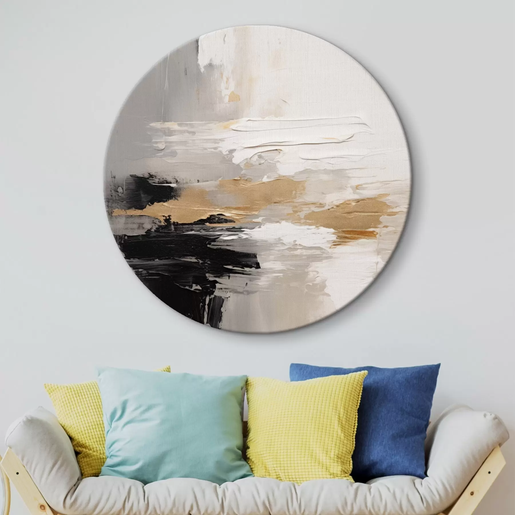 Картина Мазки в нюдових тонах з контрастним чорним і охристим шаром r46544