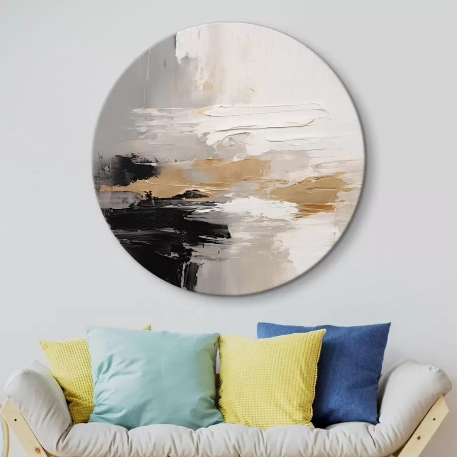 Картина Мазки в нюдових тонах з контрастним чорним і охристим шаром r46544