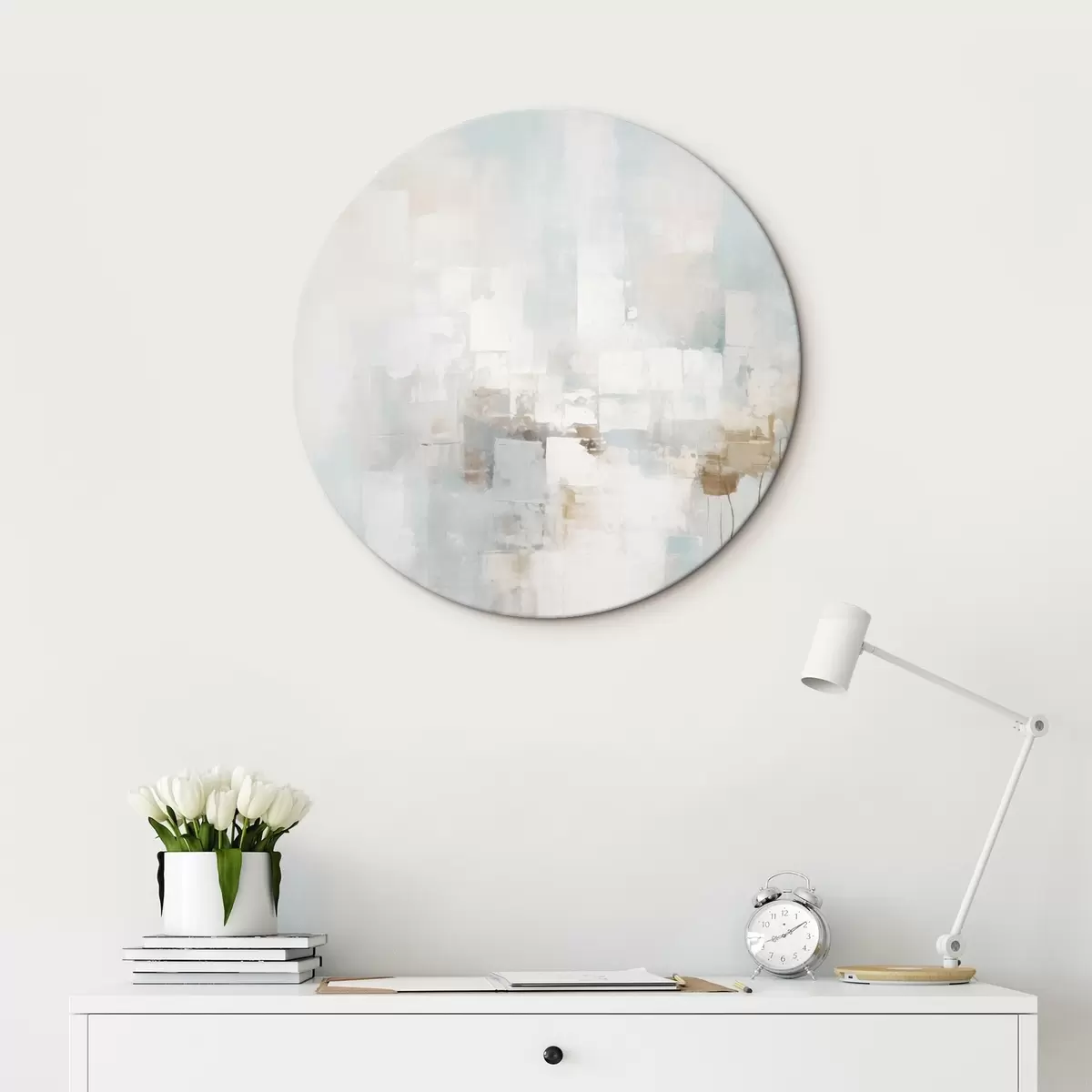 Кругла картина Світлі пастельні блоки: синій, бежевий, білий r46546