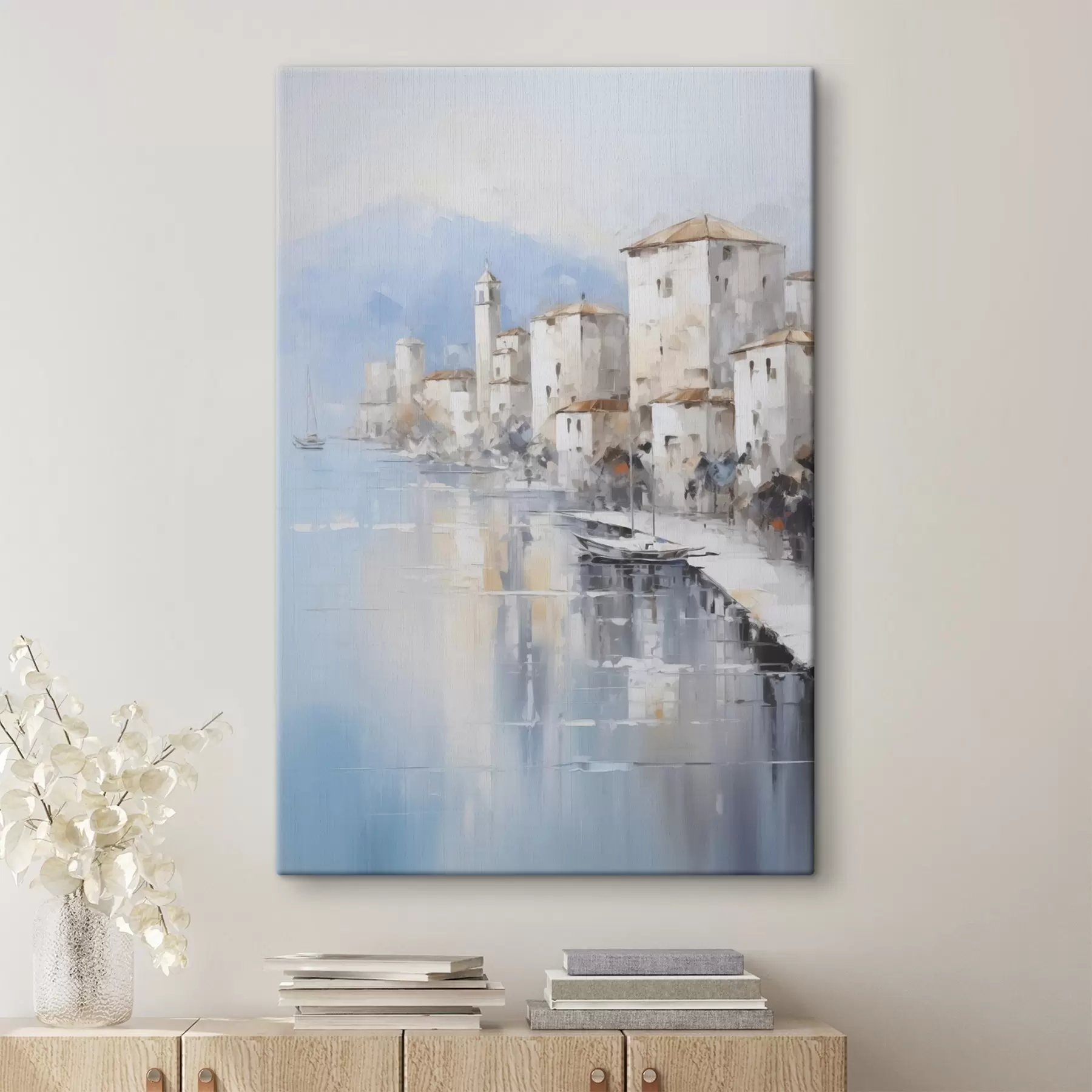 Картина Абстрактні будинки біля затоки імітація живопису s46673