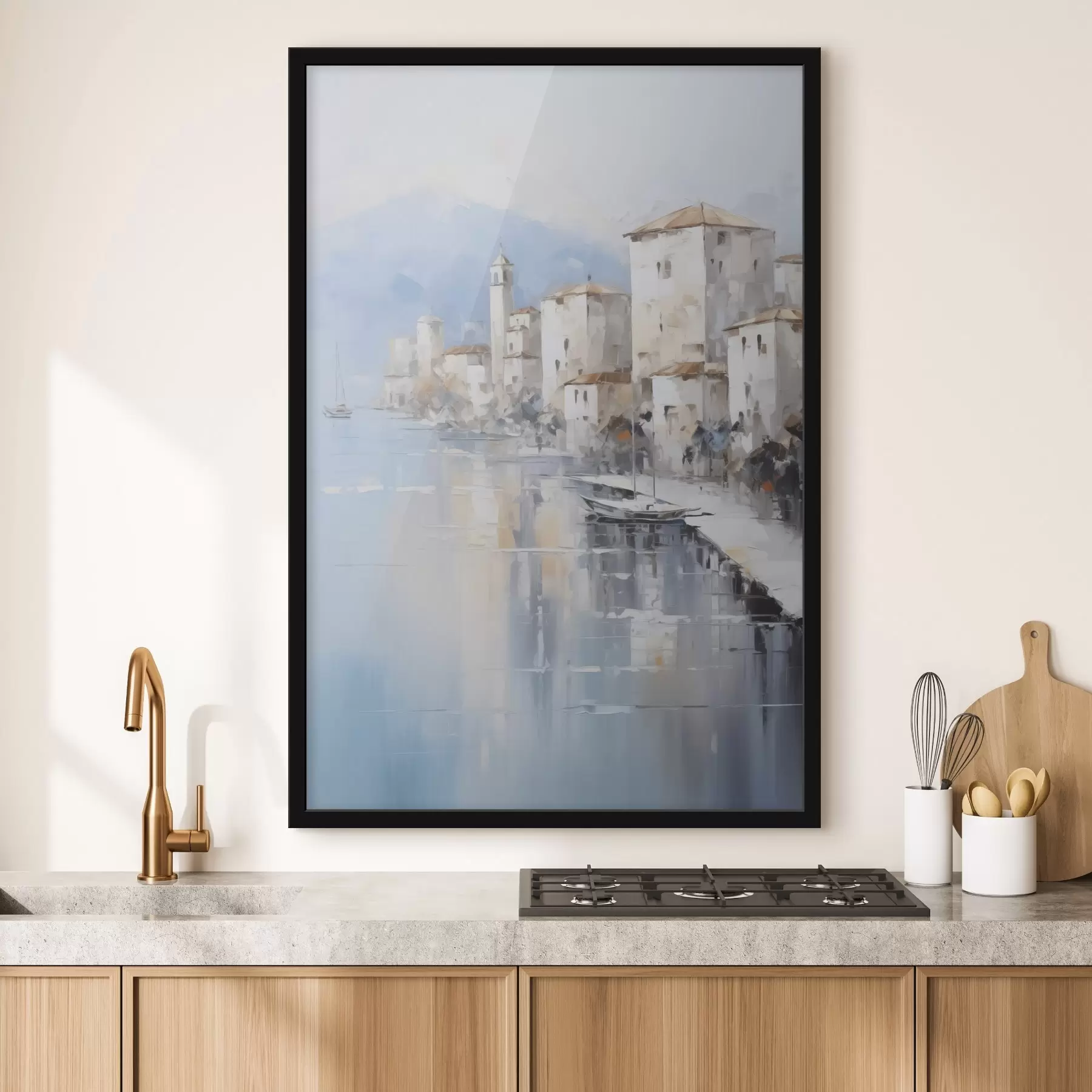 Картина Абстрактні будинки біля затоки імітація живопису f46673