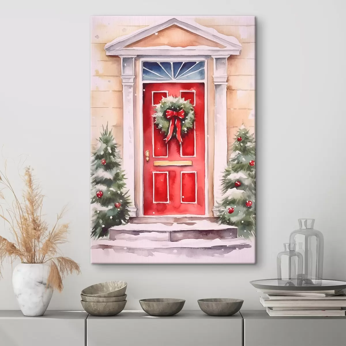 Картина Різдвяні двері з віночком s46622