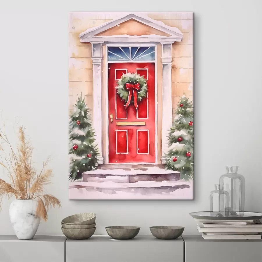 Картина Різдвяні двері з віночком s46622