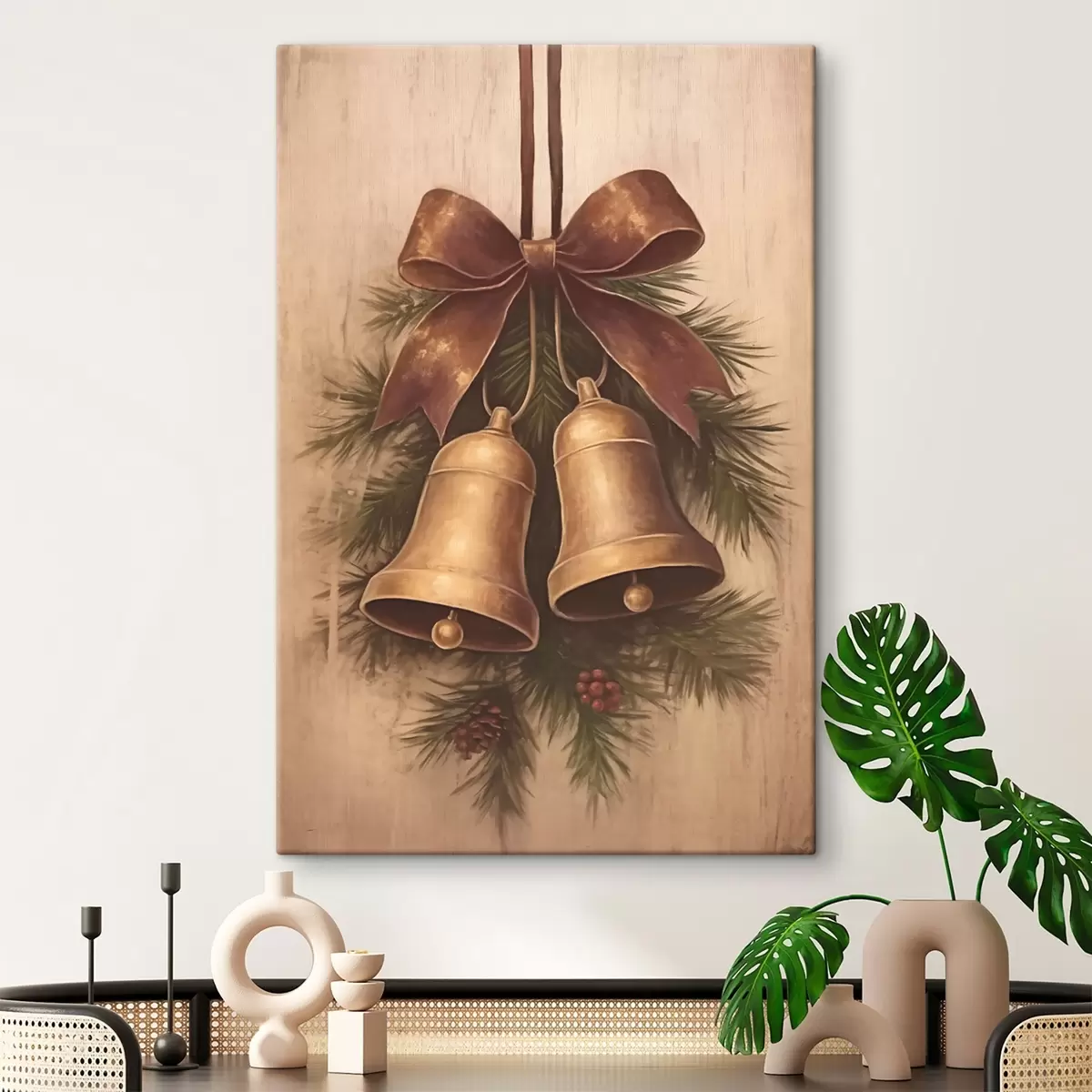 Картина Вінтажний різдвяний декор з двома дзвіночками та бантиком s46626
