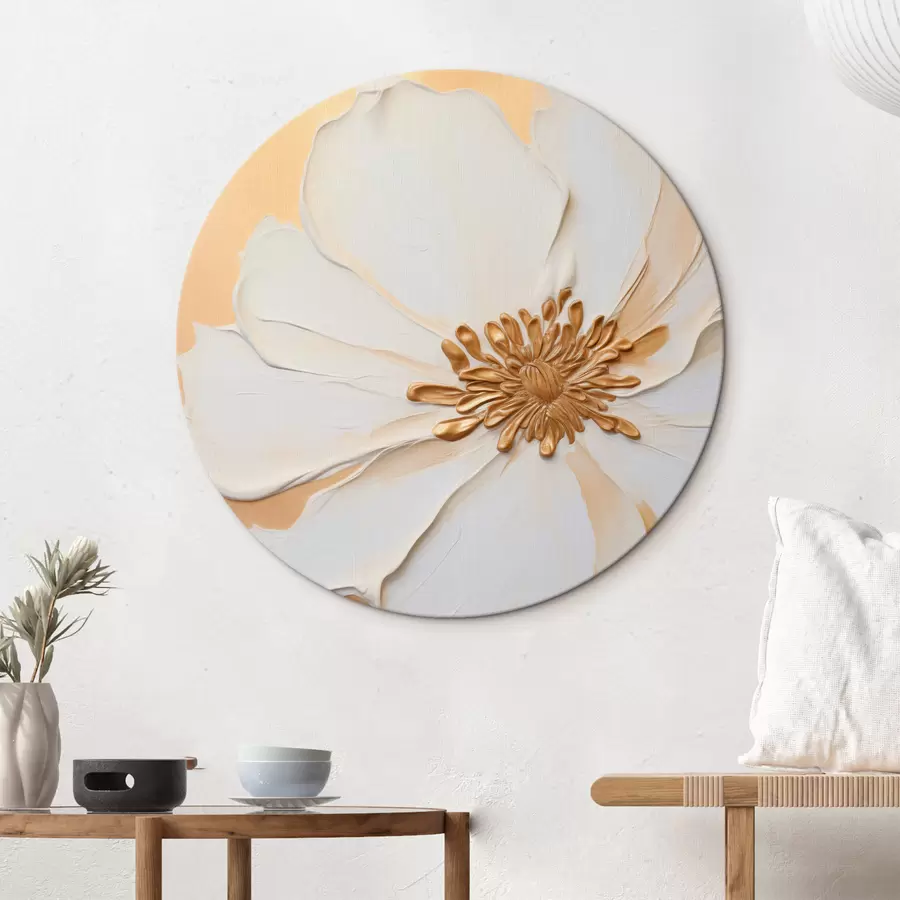 Картина Біла квітка з ніжними пелюстками, імітованими густими мазками, на світло-помаранчевому текстурованому тлі r46691