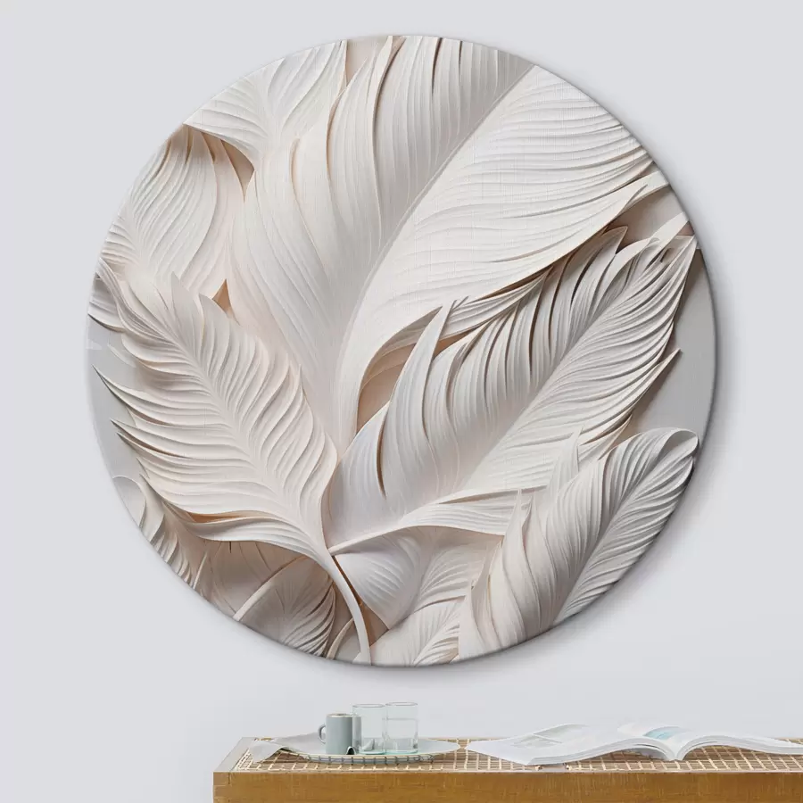 Картина Білі листя з витонченими деталями, що створюють ефект текстури та багатошаровості, мінімалістичне мистецтво r46706