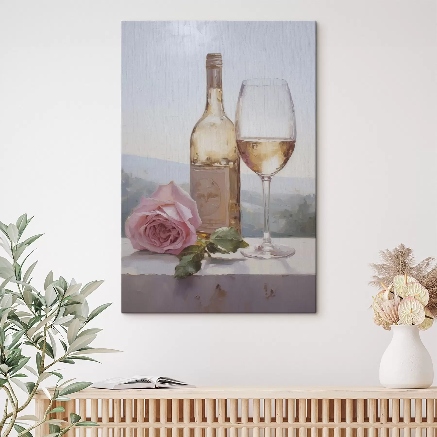 Картина Пляшка і келих вина, а також маленька собака в окулярах, імітація картини s46721