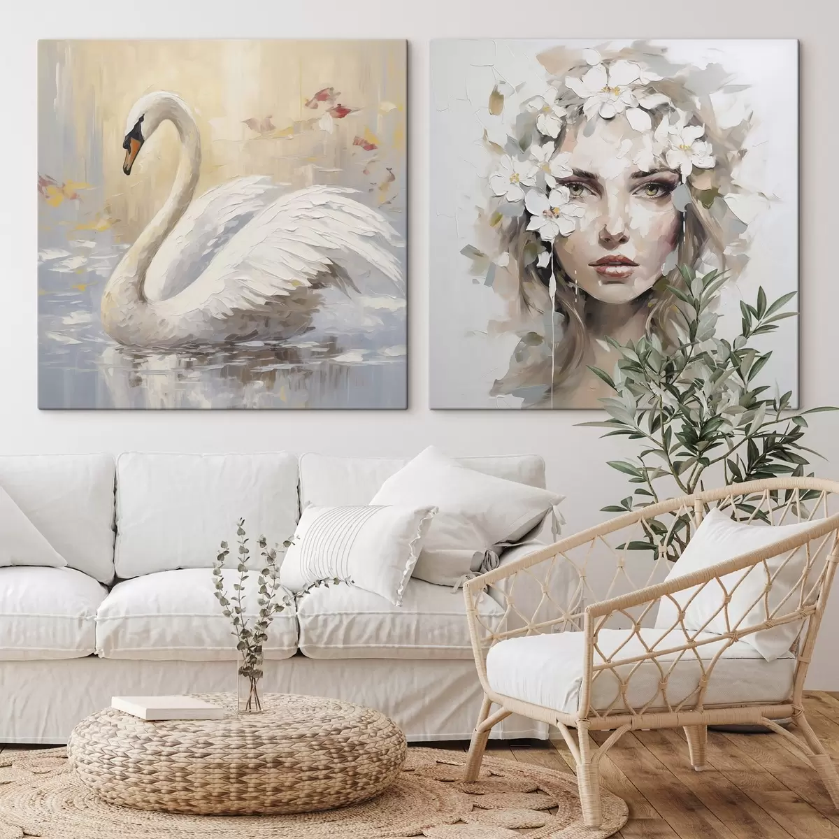Картина Лебідь і портрет дівчини, імітація картини m01030