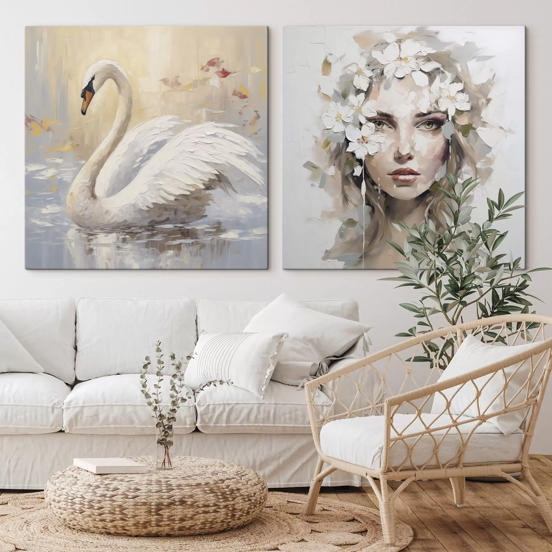 Картина Лебідь і портрет дівчини, імітація картини m01030