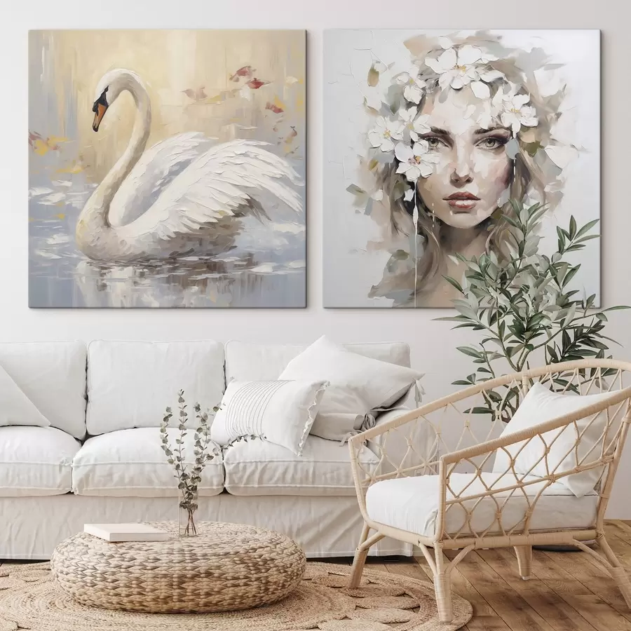 Картина Лебідь і портрет дівчини, імітація картини m01030