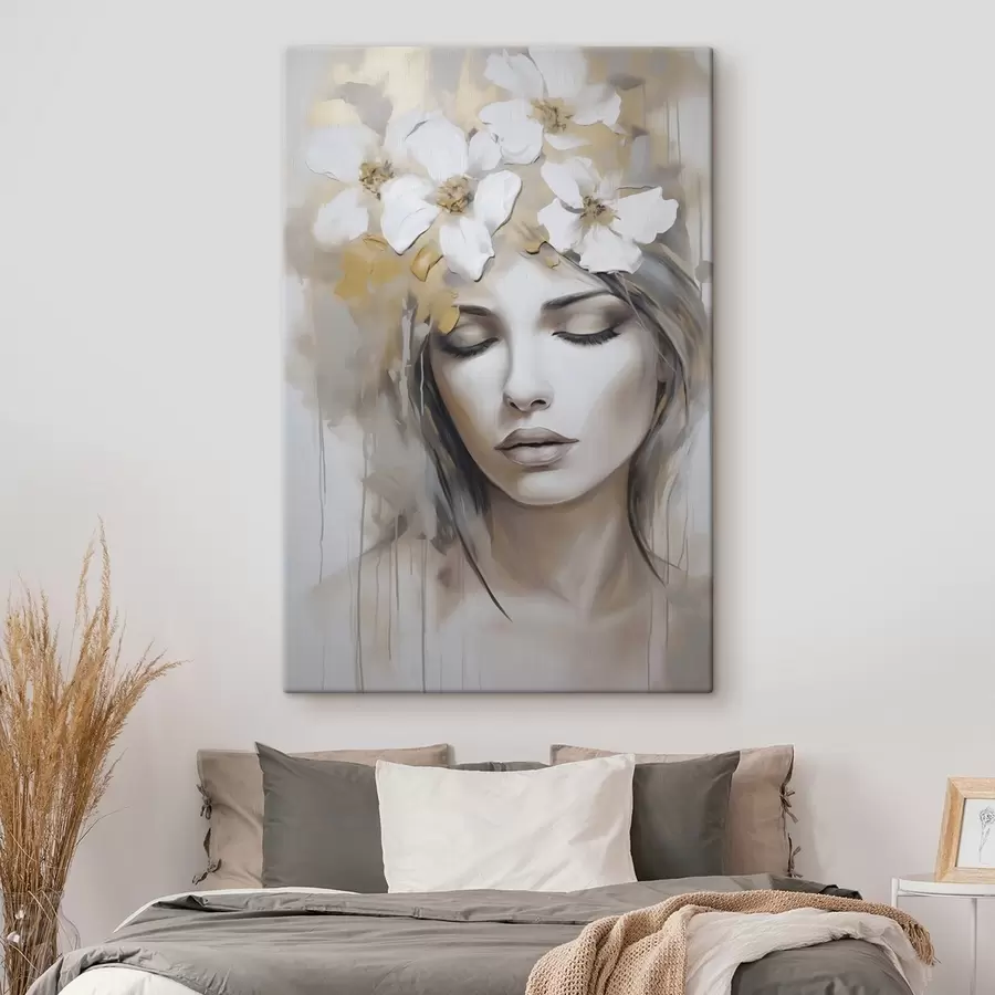 Картина Абстрактний портрет дівчини з квітами, імітація живопису s46756