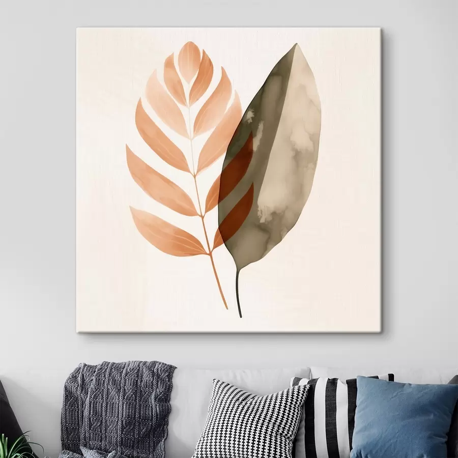 Картина Дует силуетів листя в абстрактному стилі акварелі s46645
