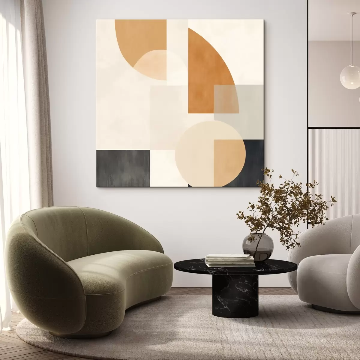 Картина Художня геометрія, що поєднує округлі та лінійні форми s46665