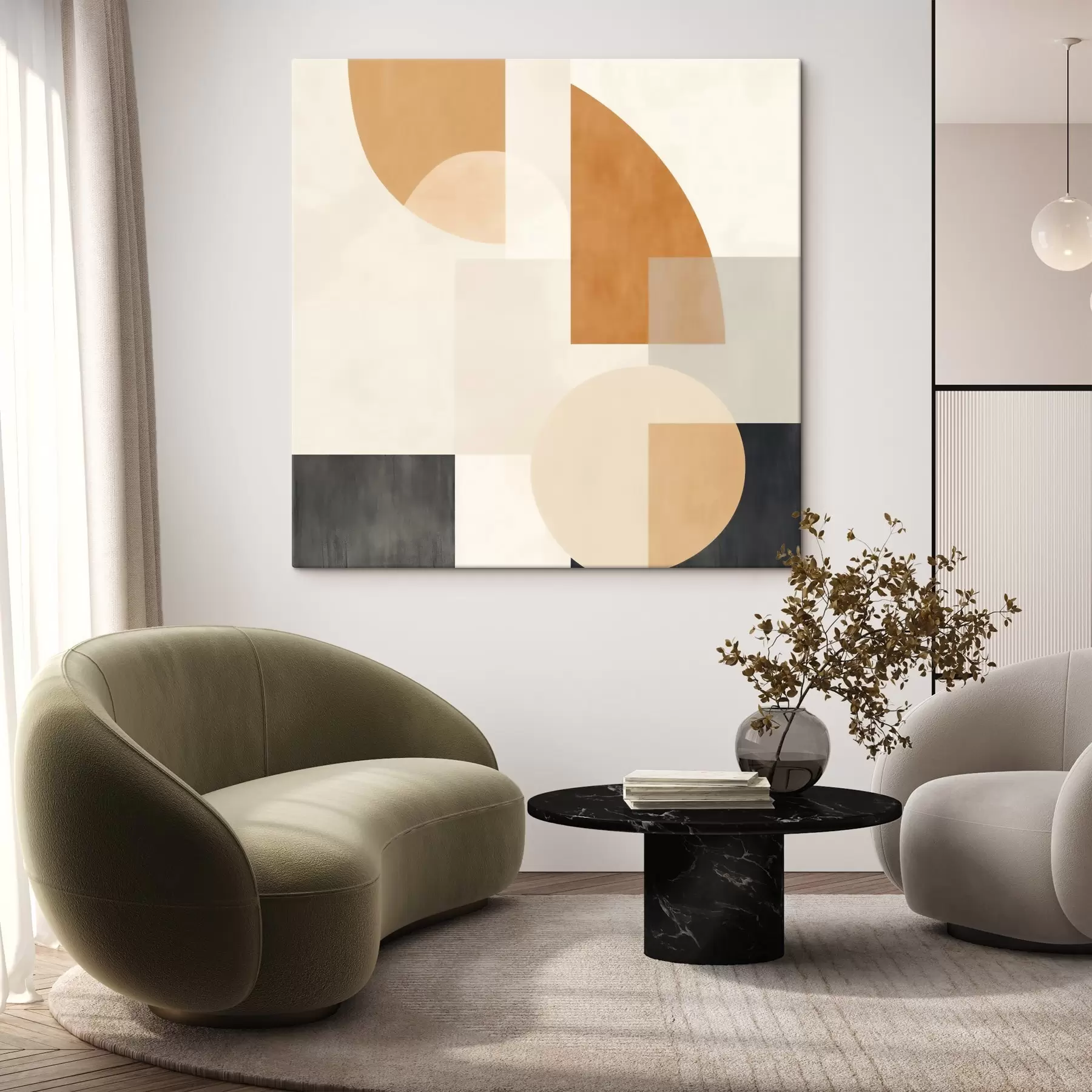 Картина Художня геометрія, що поєднує округлі та лінійні форми s46665