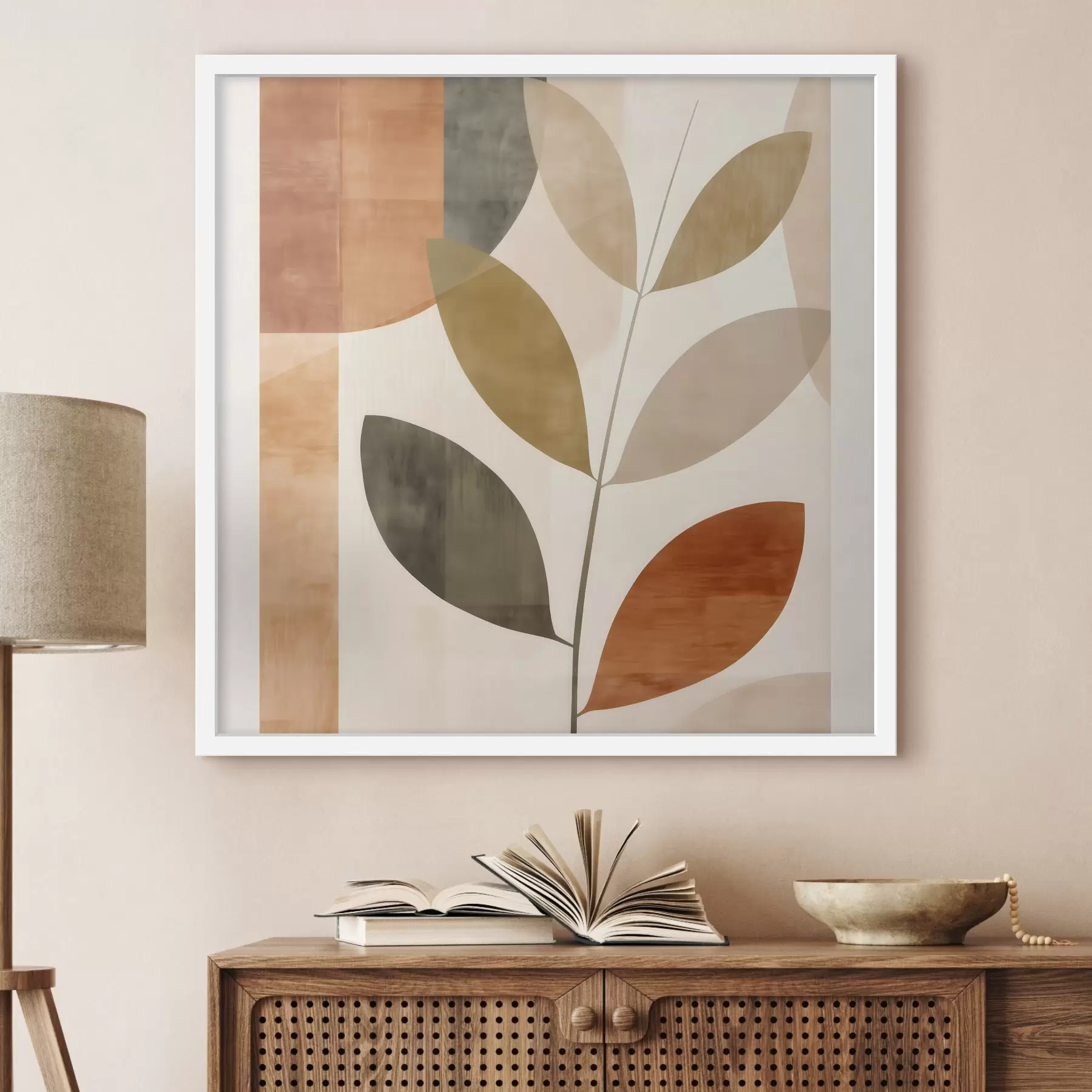 Картина Тепла композиція з листя в ліричному мінімалістичному стилі f46646