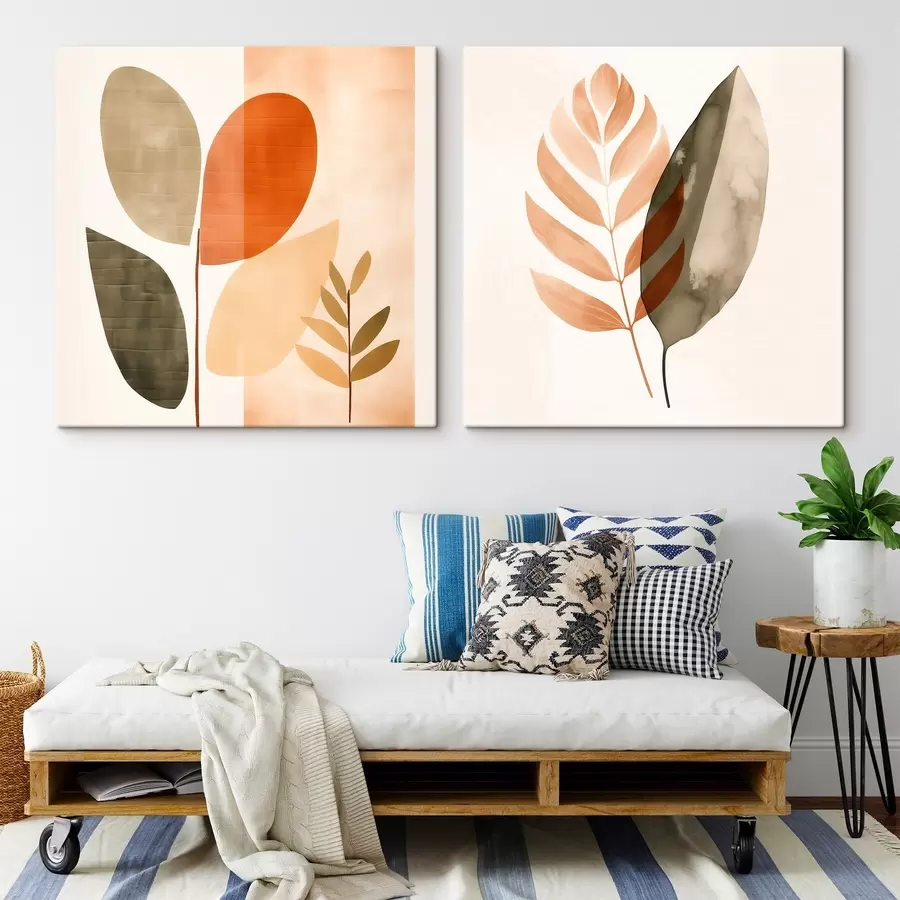 Картина Диптих з ботанічними мотивами в пастельній гамі m00983