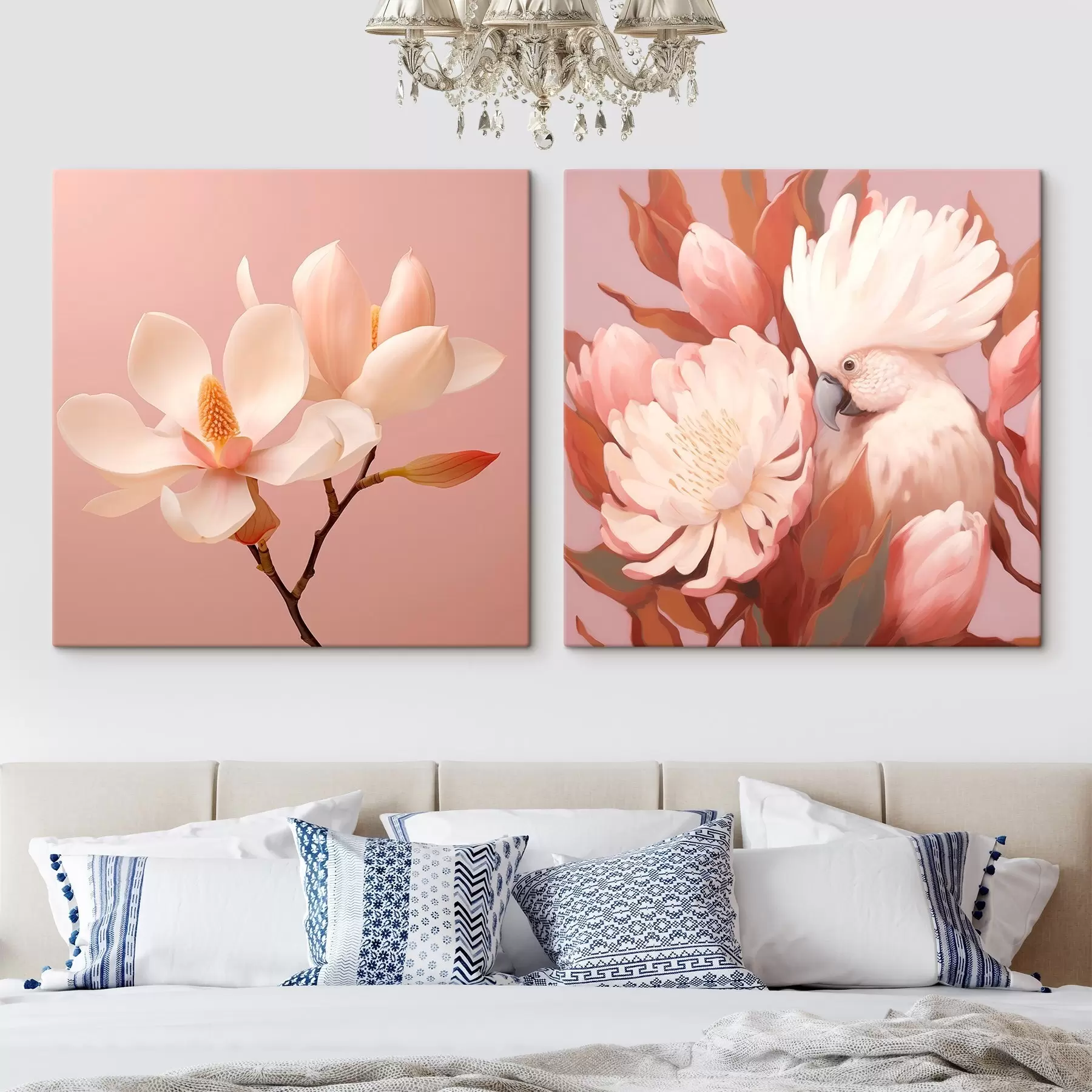 Картина Квіткова композиція з птахом у стилі художньої ілюстрації m00994