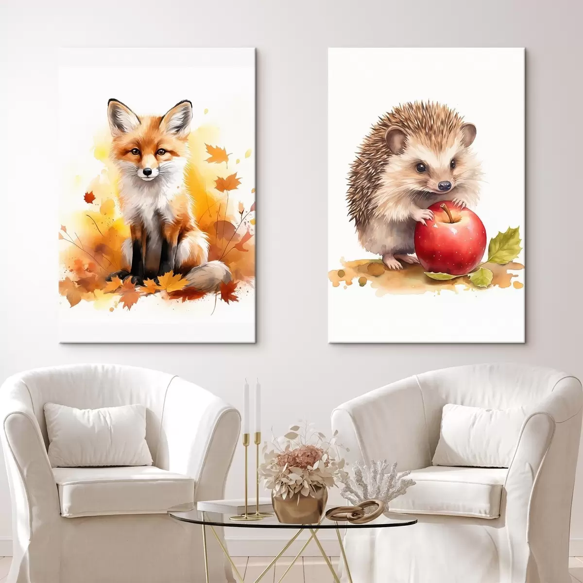 Картина Лисиця і їжак, імітація акварелі m01050