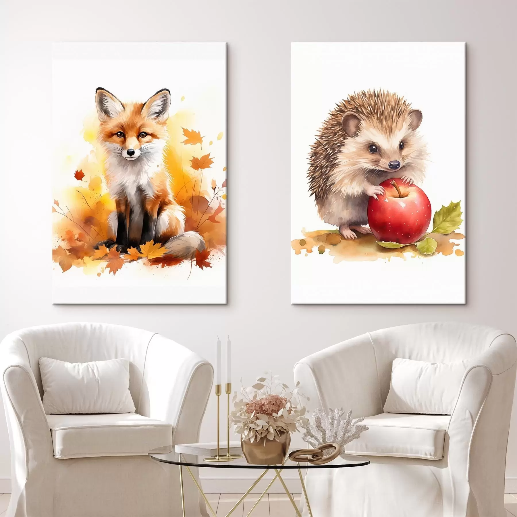 Картина Лисиця і їжак, імітація акварелі m01050