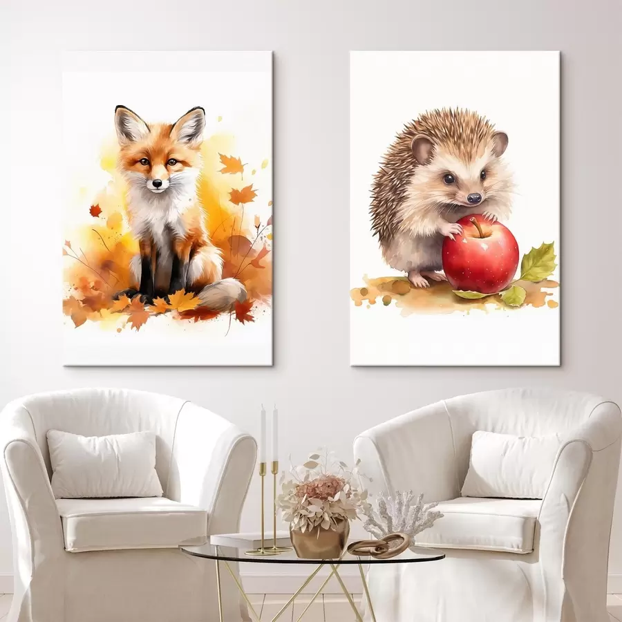Картина Лисиця і їжак, імітація акварелі m01050