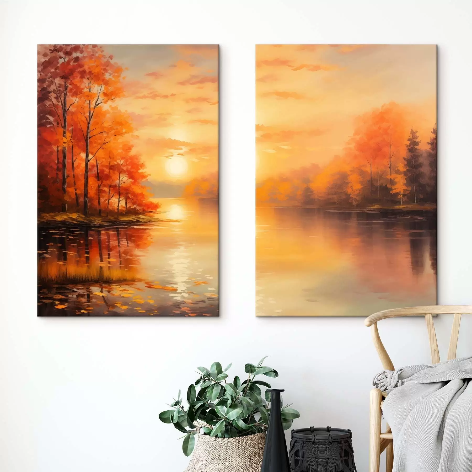 Картина Осінній ліс на тлі заходу сонця m01051