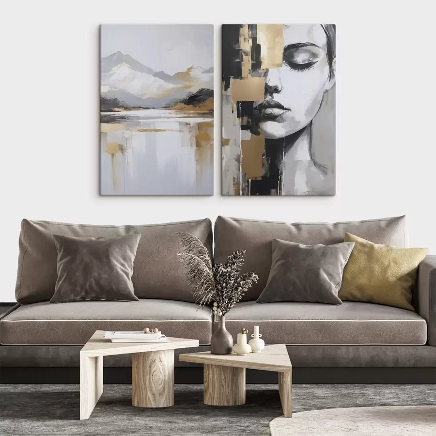 Картина Абстрактний гірський пейзаж і портрет m01058