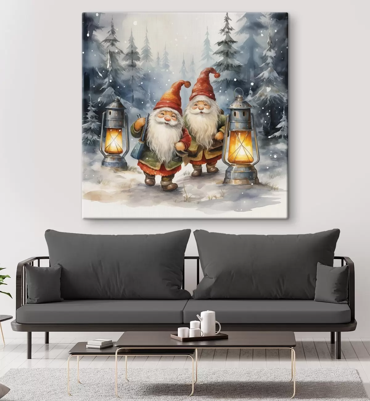 Картина Новорічні гноми, імітація акварелі s46970