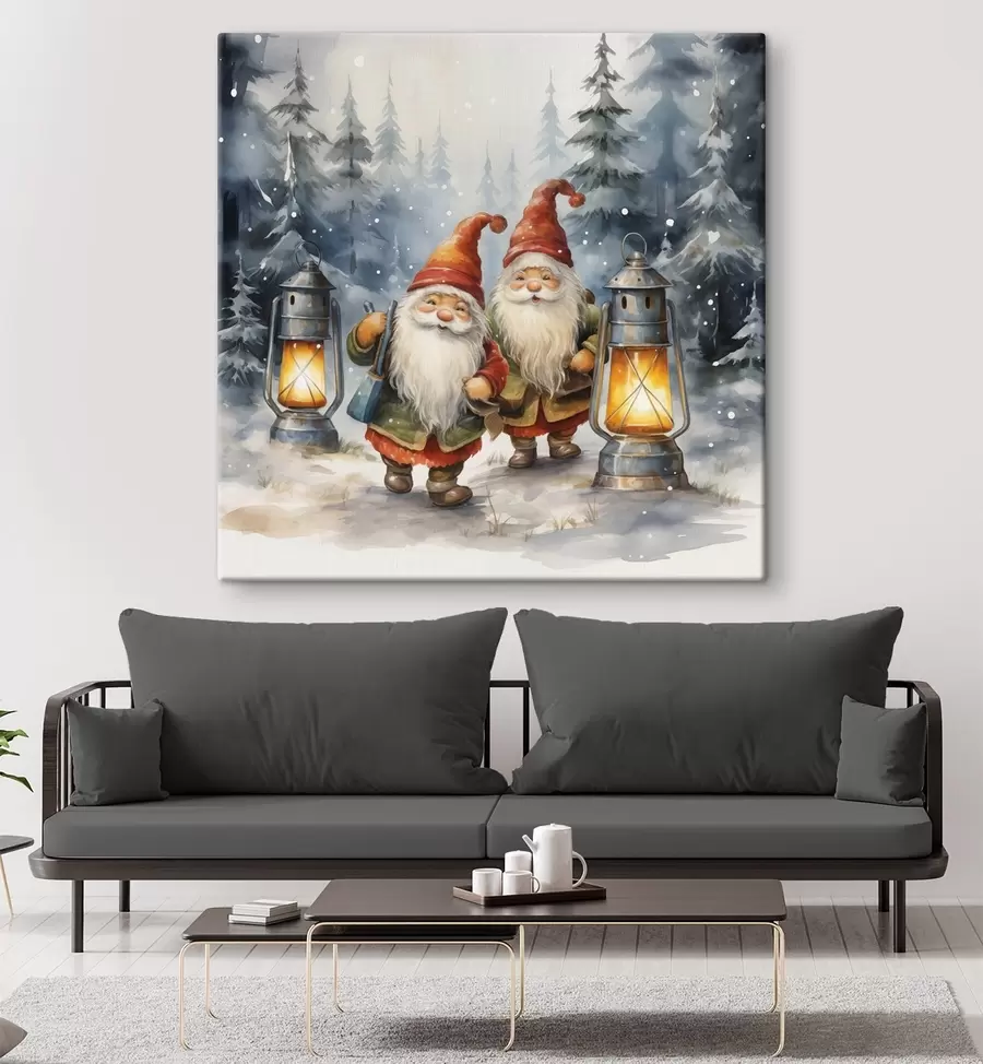 Картина Новорічні гноми, імітація акварелі s46970