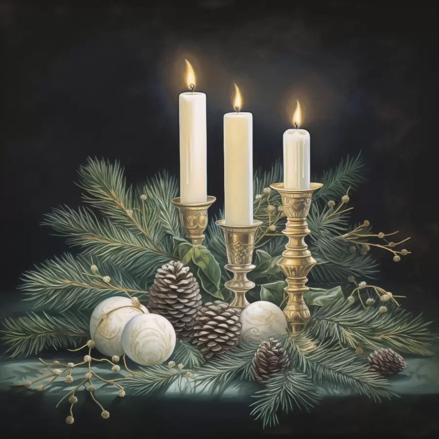 Картина Новорічна композиція, ялинка і свічки f46963