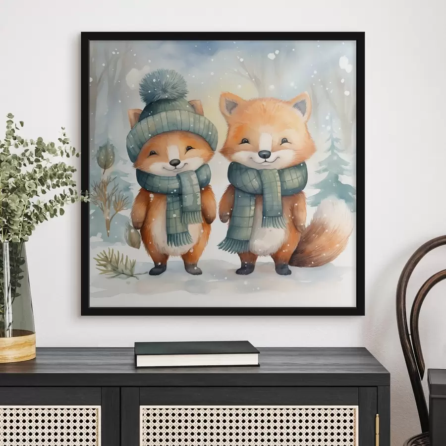 Картина Дві маленькі лисички, імітація акварелі f46969