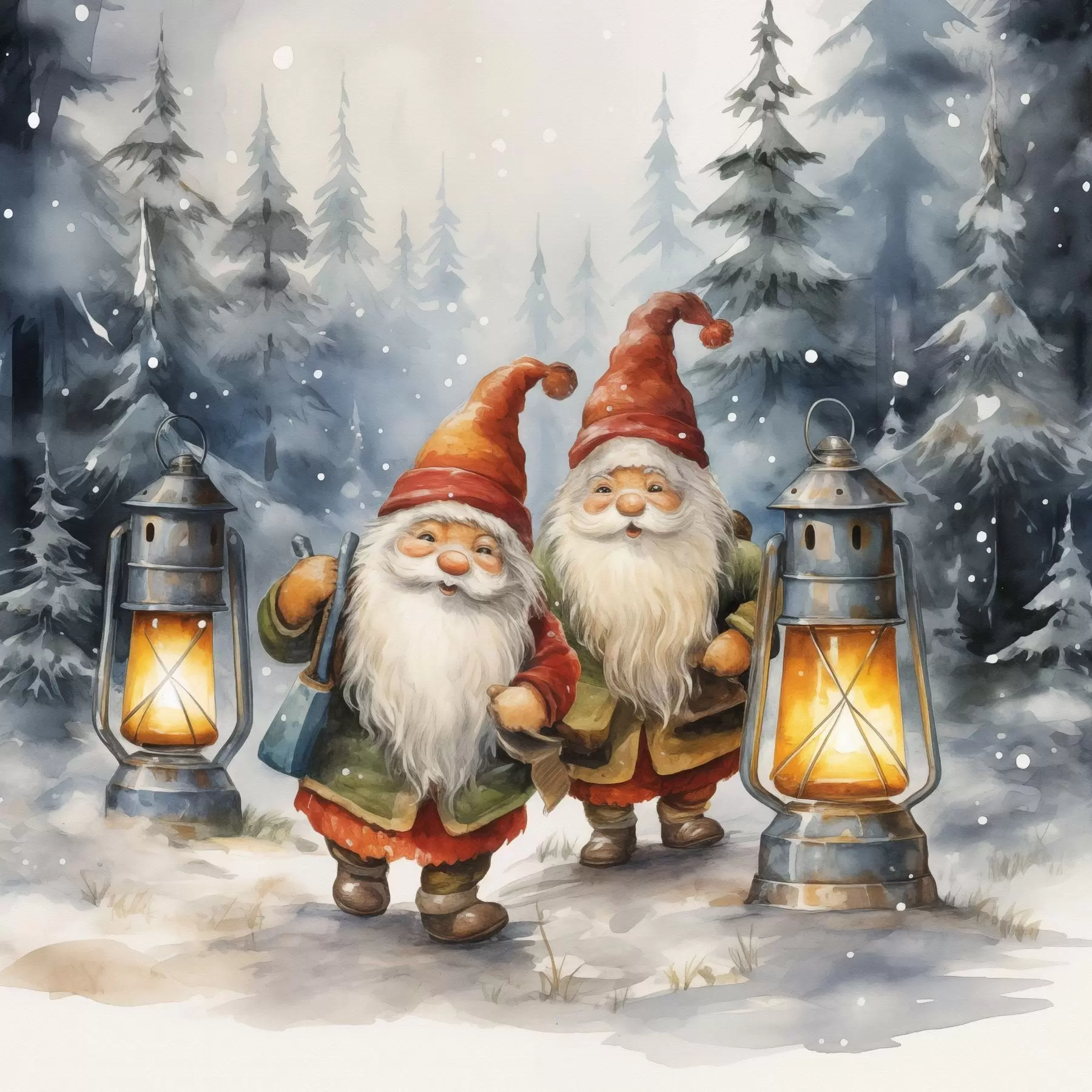 Картина Новорічні гноми, імітація акварелі f46970