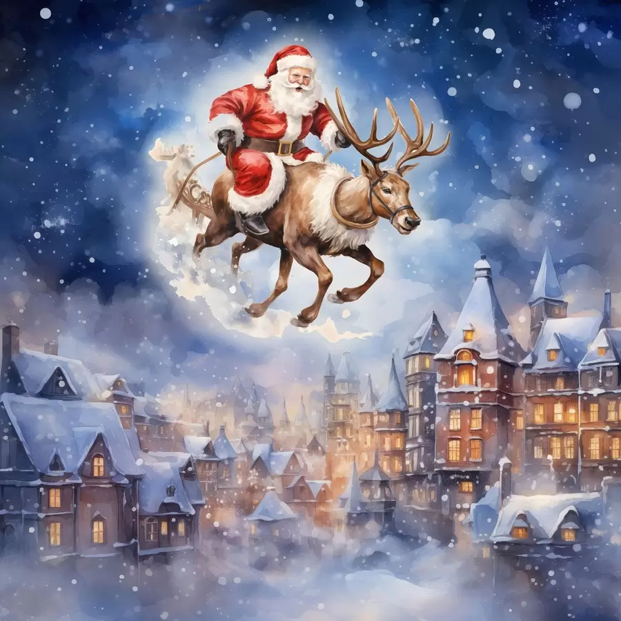 Картина Казковий Новий рік, Санта-Клаус на санях f46972