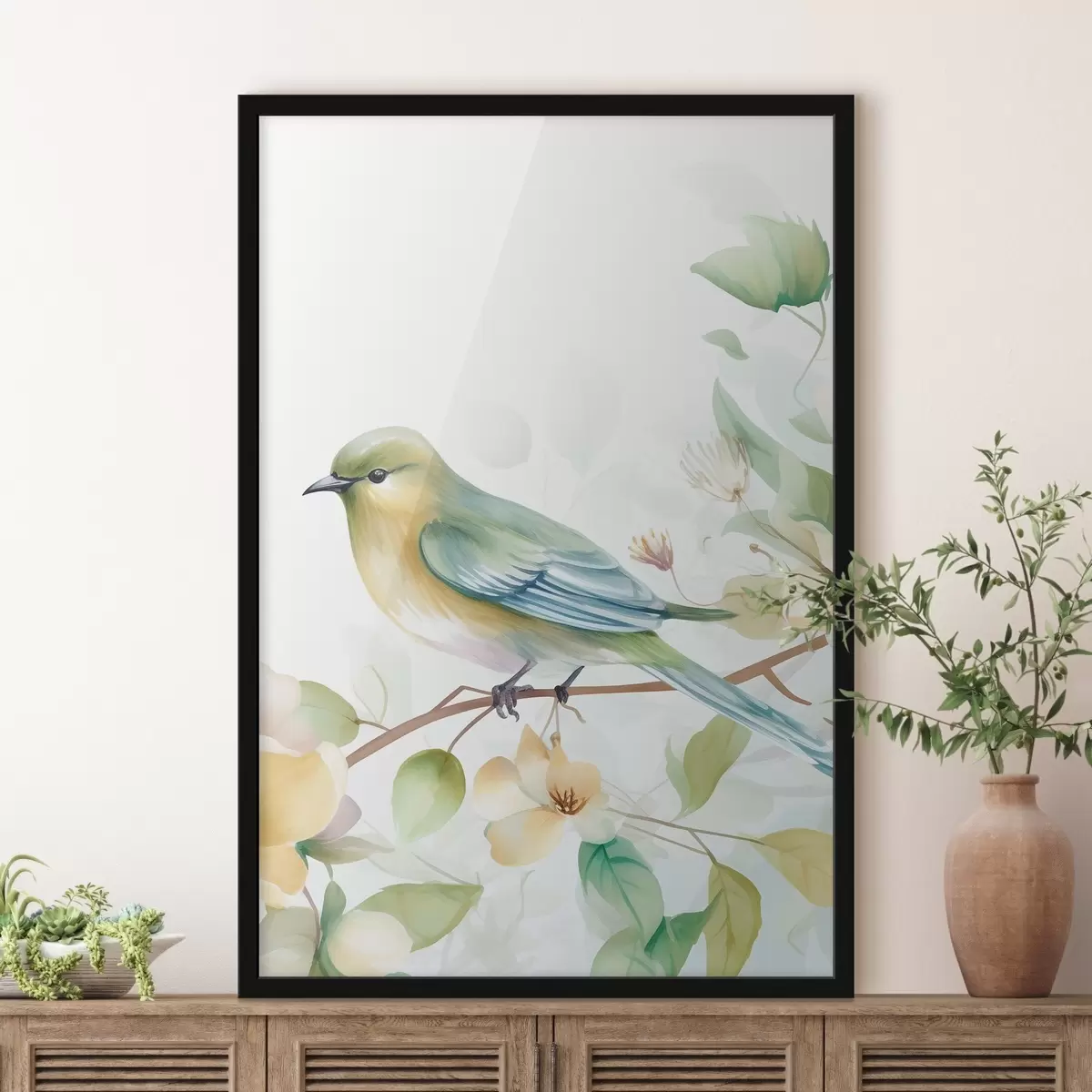 Постер Синиця на гілці, імітація акварелі f46892