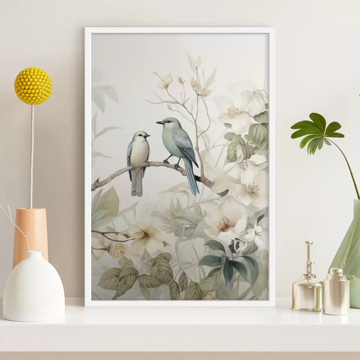 Постер Дві пташки на гілках жасмину f46896
