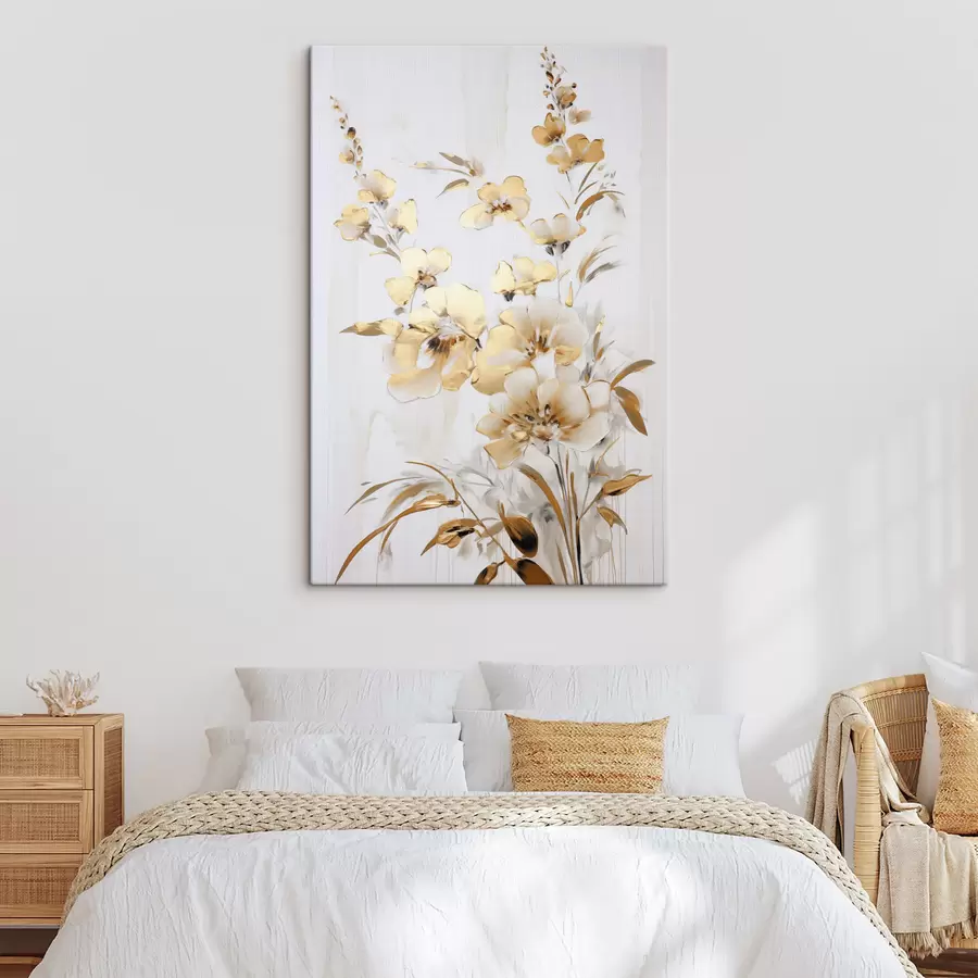 Картина Текстуровані жовті квіти та листя на білому тлі, з ніжними мазками пензля s47016