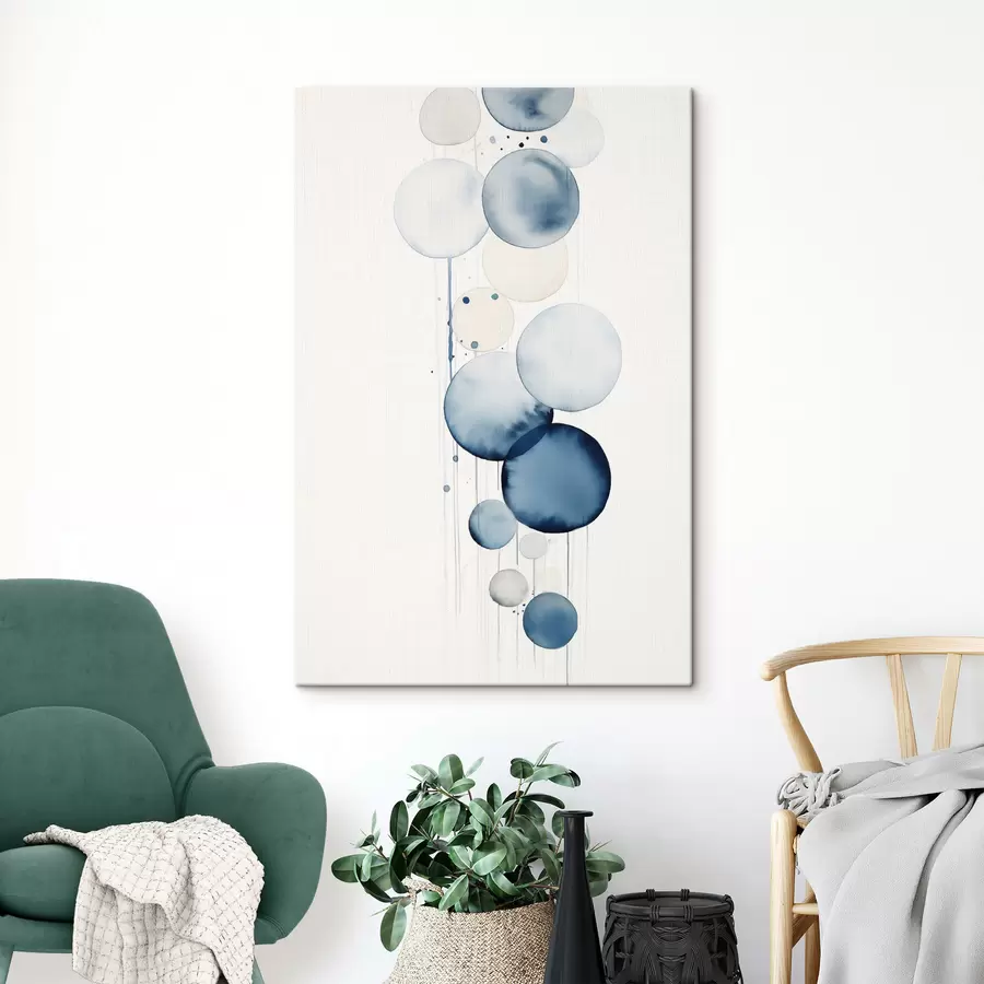 Картина Абстрактні текстуровані синьо-білі акварельні кола різного розміру на білому тлі s47020