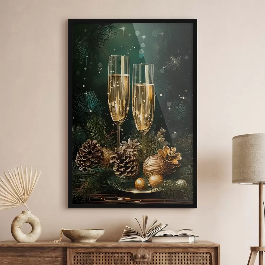 Картина Новорічна композиція, келихи для шампанського f46981