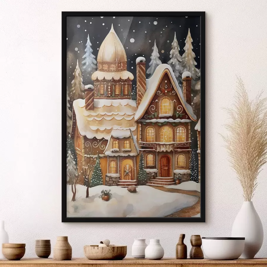 Картина Засніжені будинки в лісі f46985
