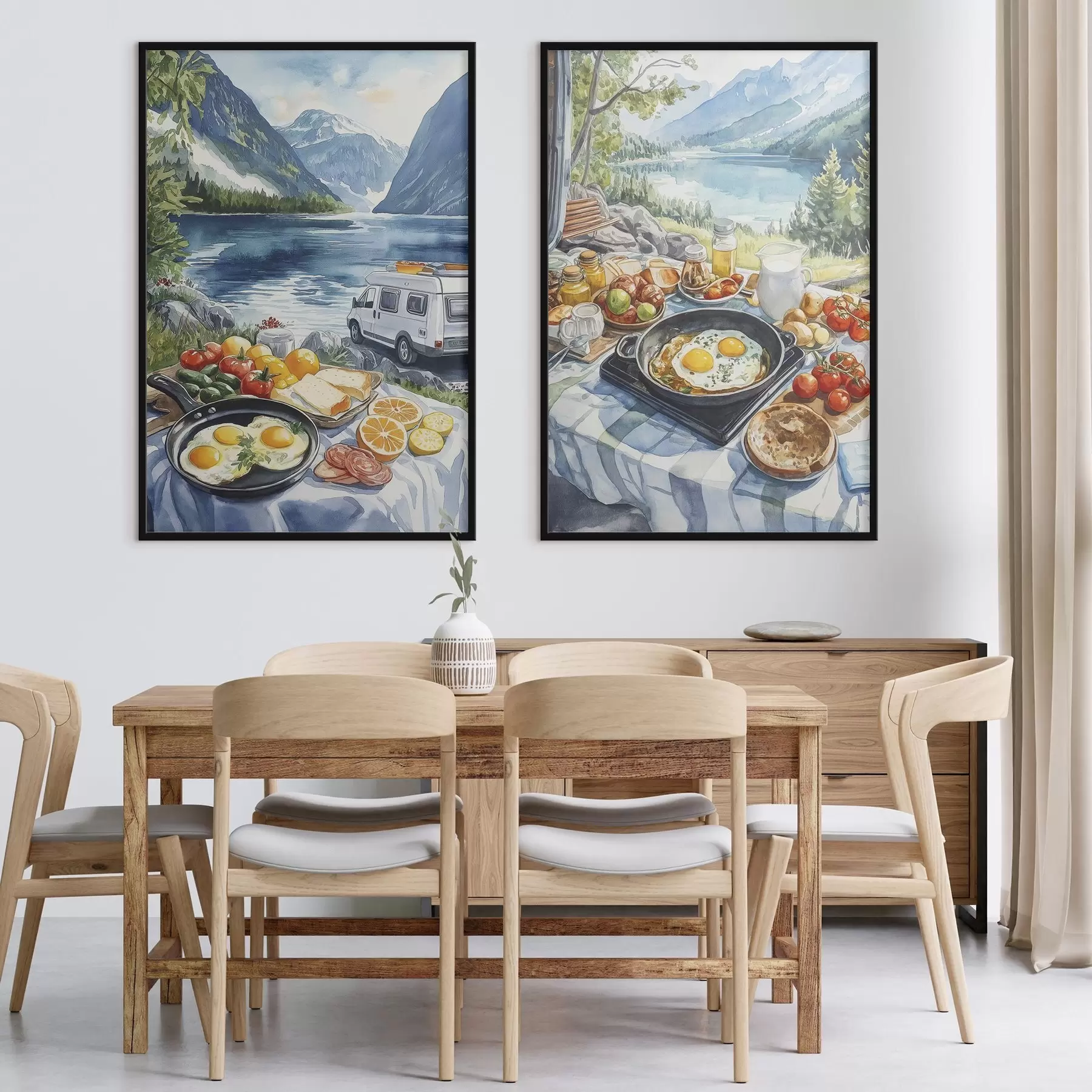 Картина Сніданок на природі, подорожі, життя на природі, акварельний стиль, Норвегія d00404