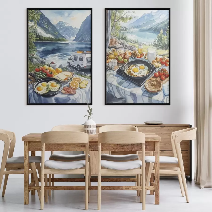 Картина Сніданок на природі, подорожі, життя на природі, акварельний стиль, Норвегія d00404