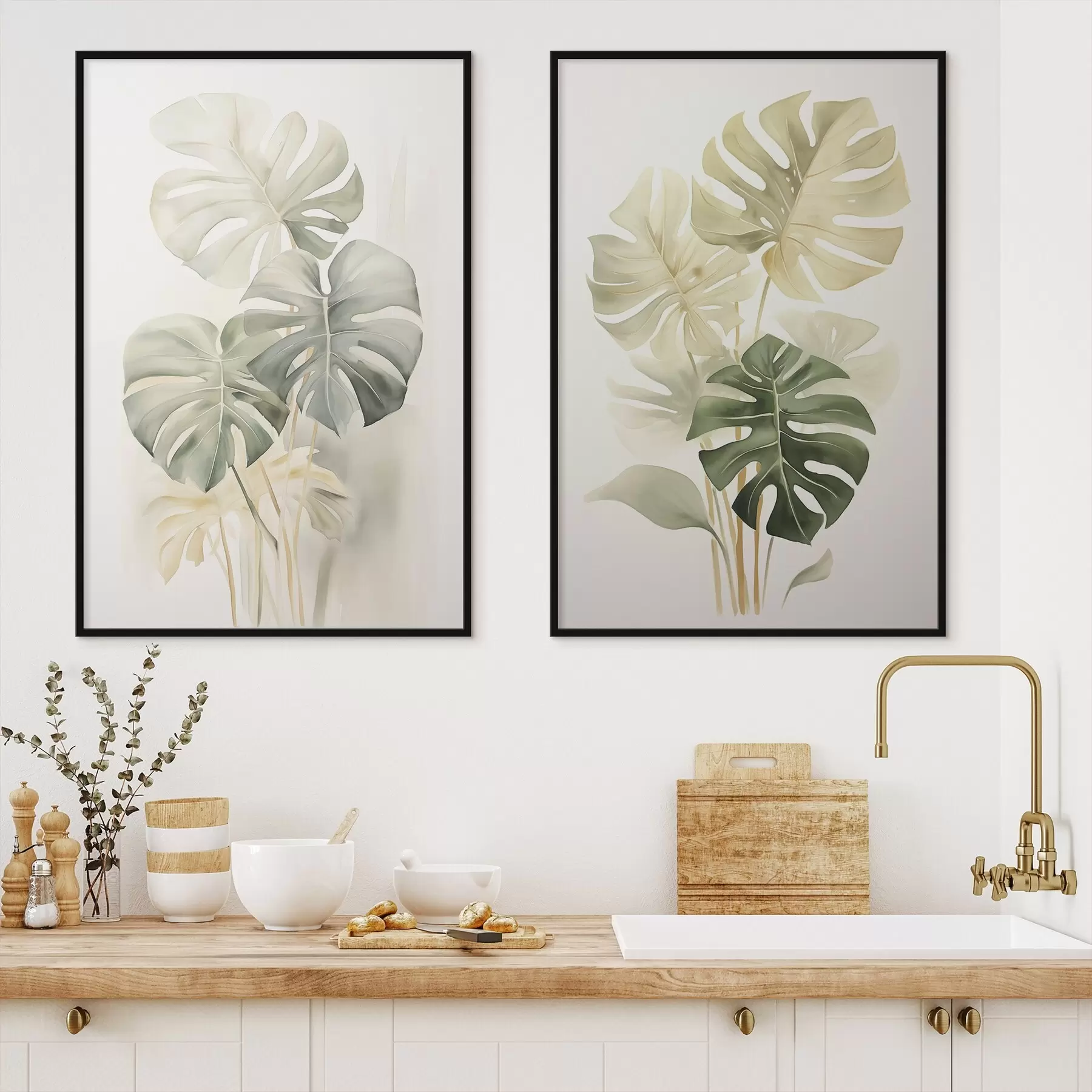 Картина Листя монстери, тропічне листя d00429