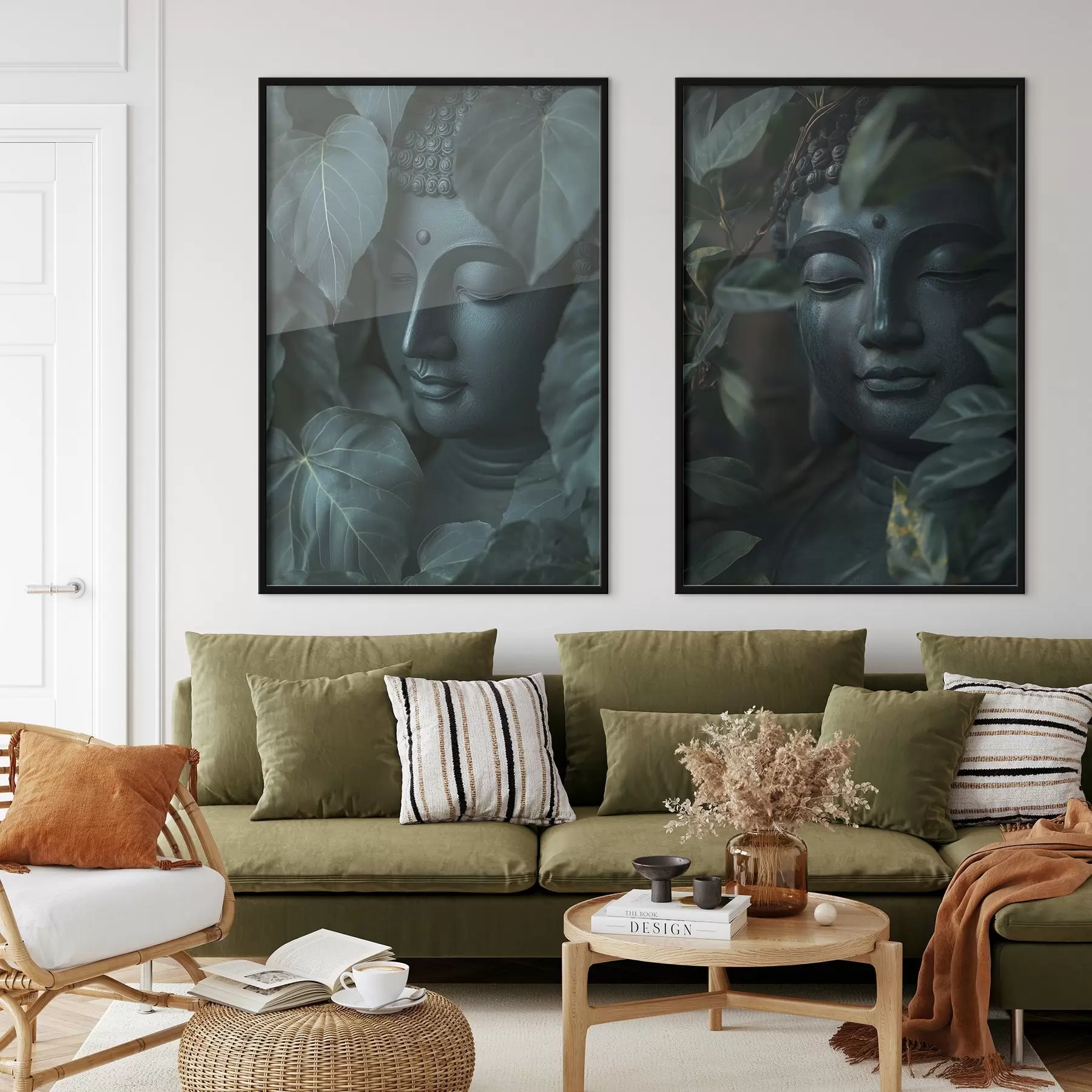 Картина Медитативний Будда в зеленому листі, буддизм, тропіки, реалізм d00447