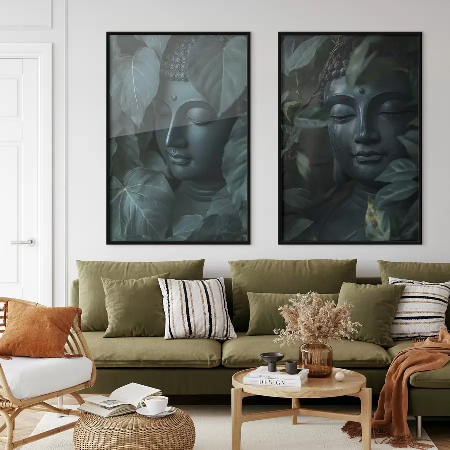 Картина Медитативний Будда в зеленому листі, буддизм, тропіки, реалізм d00447