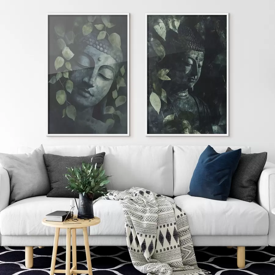 Картина Зелений Будда в тропічному листі, акварельний стиль d00451