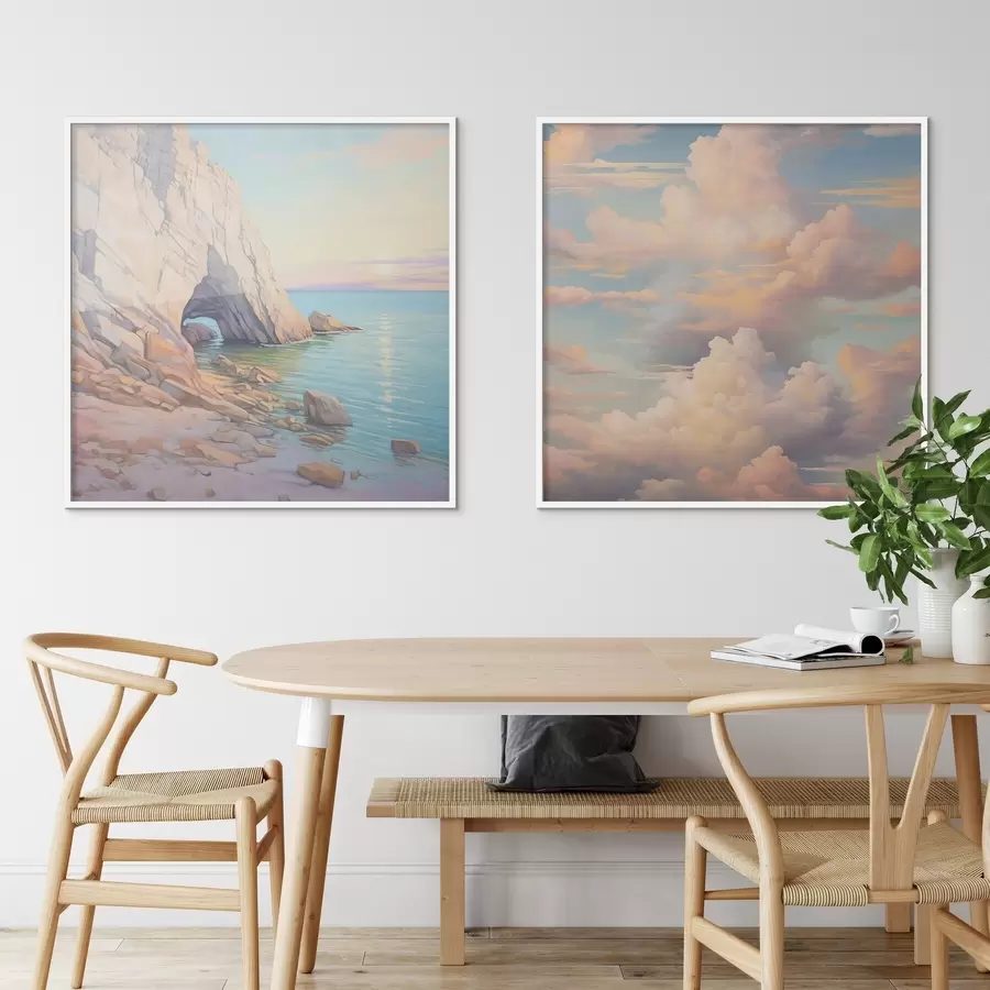 Картина Хвиля на скелястому березі і небо з хмарами d00487