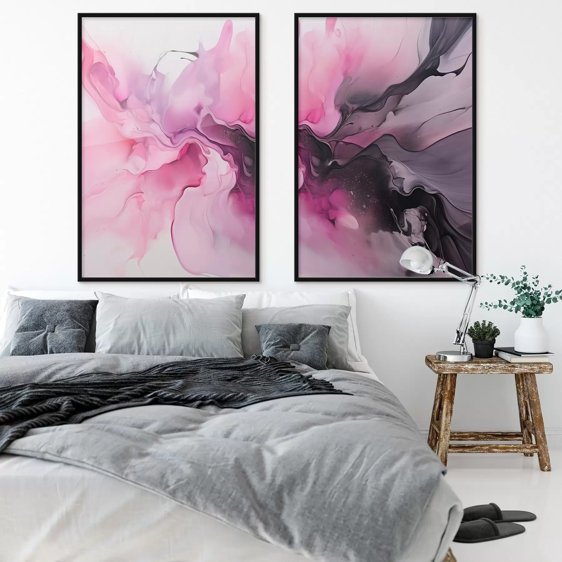 Картина Абстрактні вихори рожевого, фіолетового та чорного зливаються в рідку, органічну композицію, створюючи відчуття руху d00532